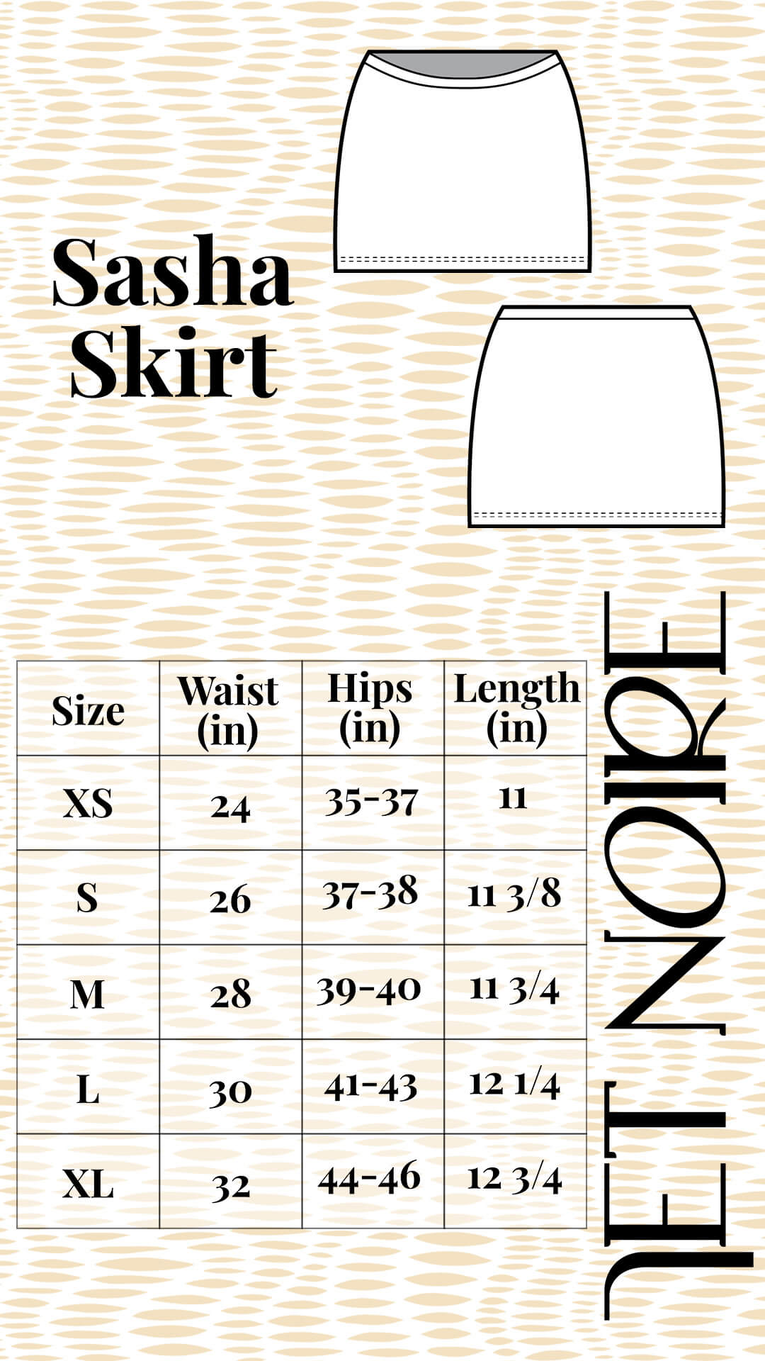 SASHA SKIRT SIZE CHART