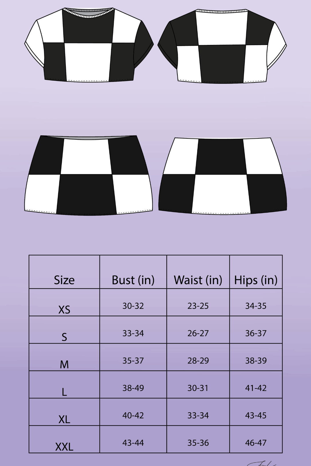 PHOEBE SKIRT SIZE CHART JET NOIRE