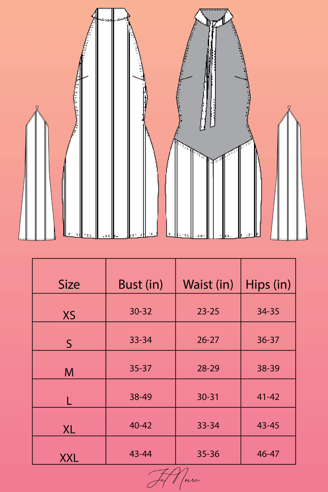 QUINN BLANCHE Dress Size Chart